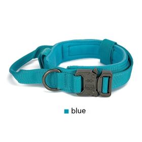 Outdoor Nylon Tactical Dog Collar (Option: Lake Blue Collar Silver-XL)