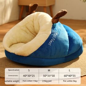 Pet Bed Winter Cat Dog Slippers Small Nest (Option: Blue Elk-S)