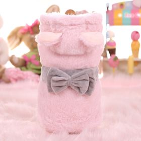 Pet Fleece-lined Thickened Double-layer Plush Two-leg Cotton-padded Coat (Option: Bow Bear Pink-XS)