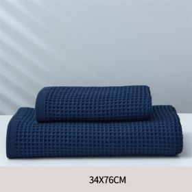 Pure Cotton Japanese-style Absorbent Household Honeycomb Pattern Towel (Option: Navy Blue-34x76cm)