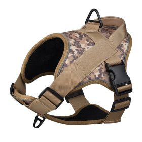 Dog Harness; large dog training tactical chest strap; K9 pet chest strap; vest type reflective dog rope; explosion-proof impulse traction (Specification (L * W): M, colour: Yellow camouflage)