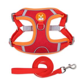 dog Harnesses and dog leash set; Pet Chest Strap Vest Dog Strap Small Dog Rope Wholesale Reflective Dog Towing Rope (Specification (L * W): L, colour: Red)