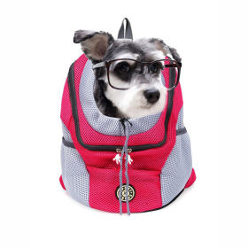 Portable Travel Backpack Outdoor Pet Dog Carrier Bag Mesh (Color: Red, type: Pet Supplies)