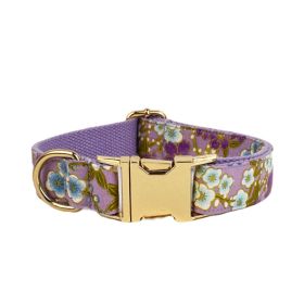 Purple And Wind Floral Dog Collar Hand Holding Rope Metal Bandana Bow Strap Out Shit Bag (Option: Dog Collar-M)