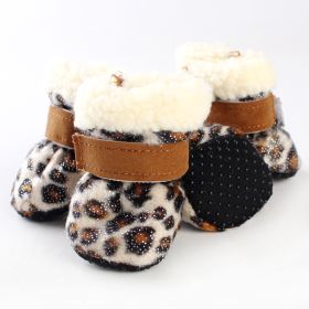 Fashion Simple Waterproof Warm Dog Shoes (Option: Leopard Print-L)